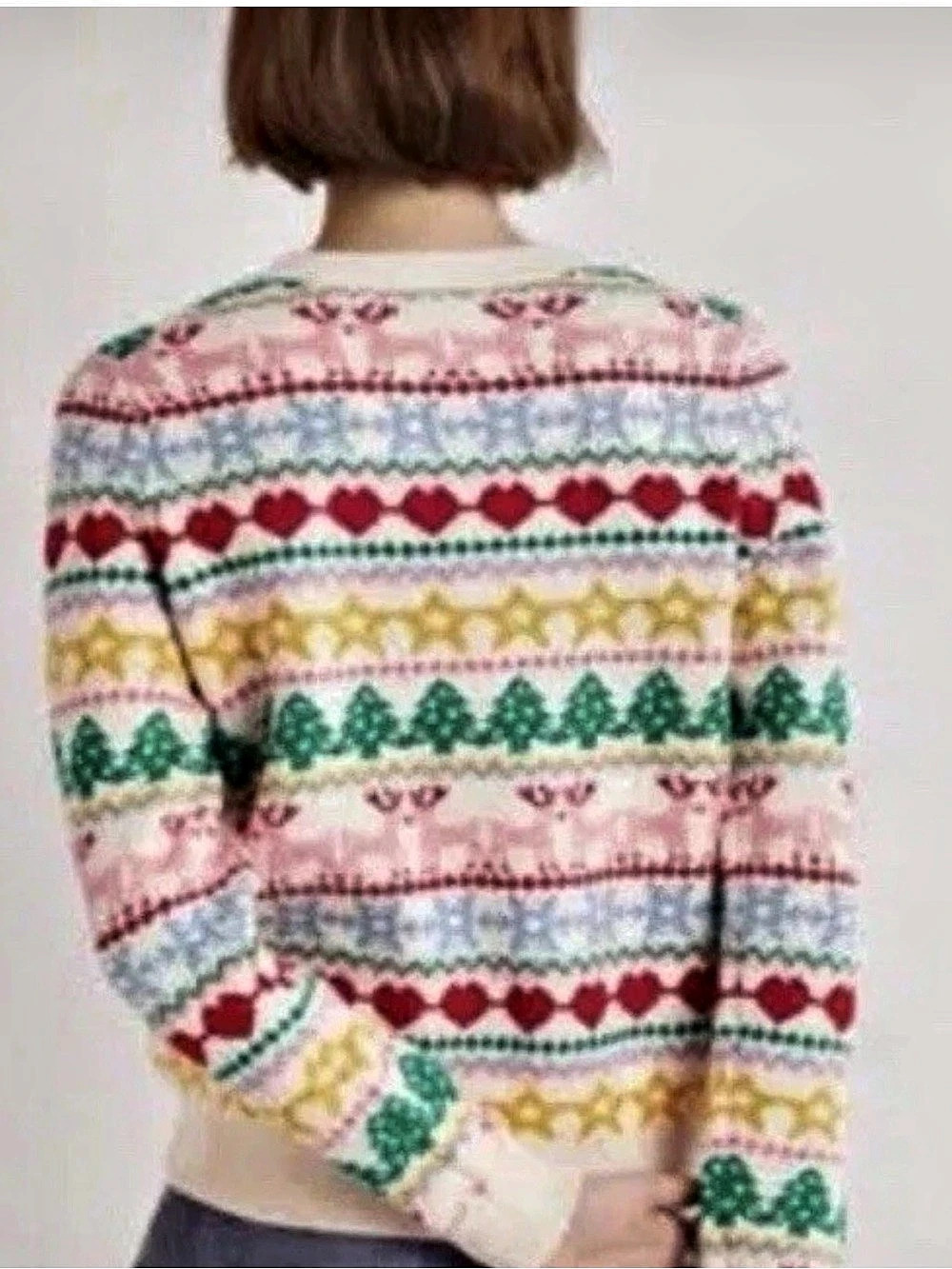 Rare Boden Fair Isle Crewneck Sweater in White & Pink Size Medium - Picture 3 of 11